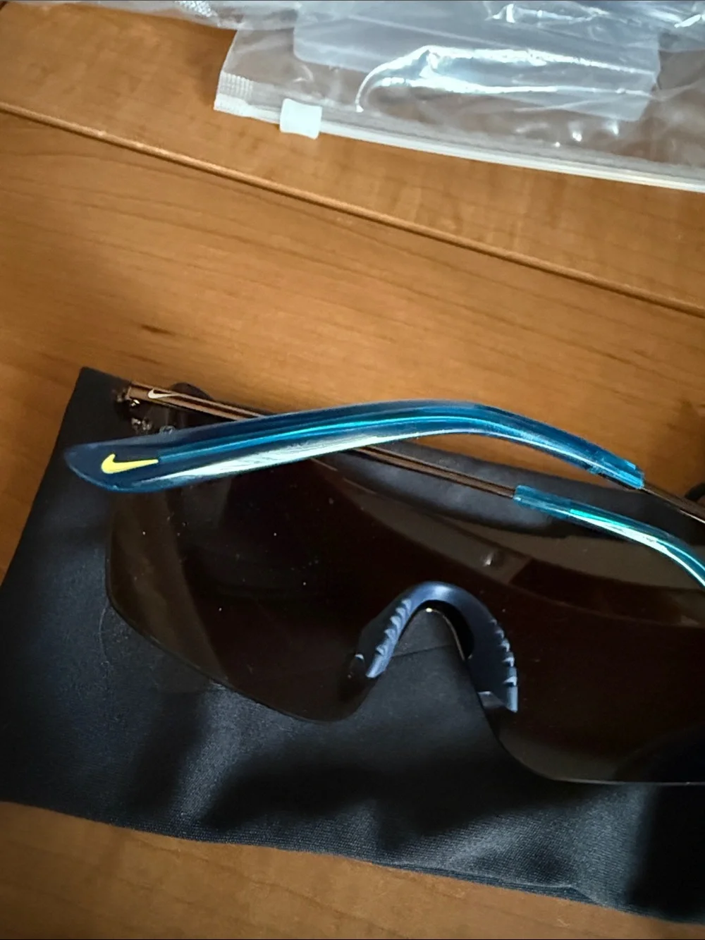 Nike Gold mirror meridian Shield Sunglasses with Blue Temples